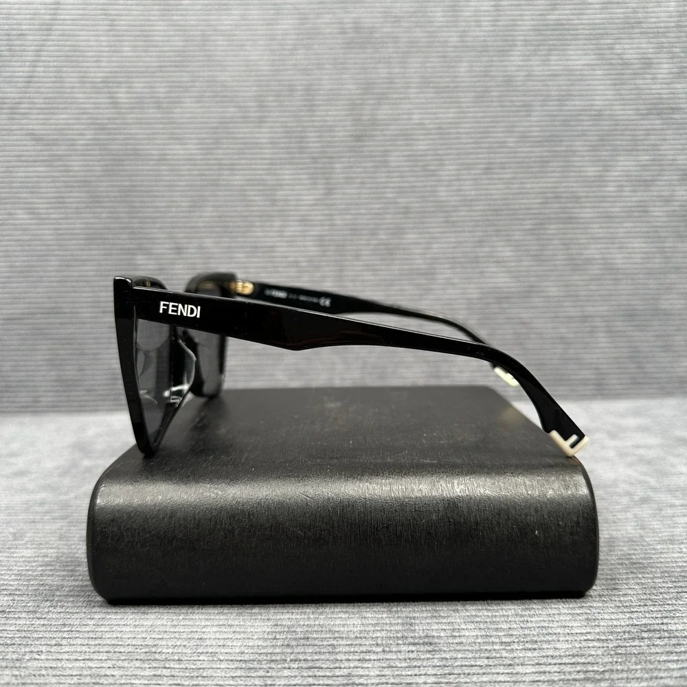 Fendi FE40010U 01A Black Cat Eye Sunglasses Made in Italy Dark Grey Lenses